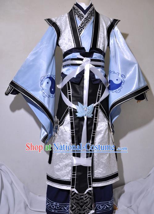 Chinese Traditional Cosplay Taoist Priest Young Knight Costume Ancient Swordsman Hanfu Clothing for Men