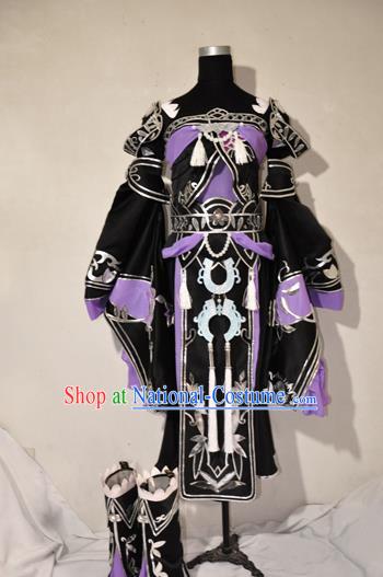 Chinese Traditional Cosplay Princess Knight Purple Costume Ancient Fairy Swordsman Dress for Women