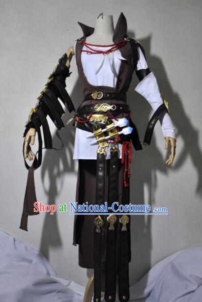 Chinese Traditional Cosplay Knight Brown Costume Ancient Swordsman Hanfu Clothing for Men