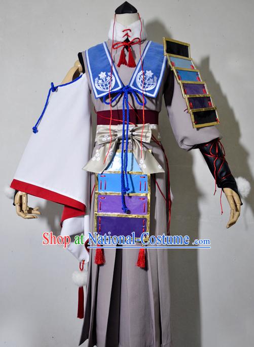 Chinese Traditional Cosplay Princess Knight Grey Costume Ancient Fairy Swordsman Dress for Women