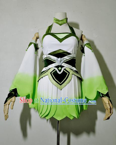 Top Grade Cosplay Young Lady Costume Ancient Female Swordsman Green Dress for Women