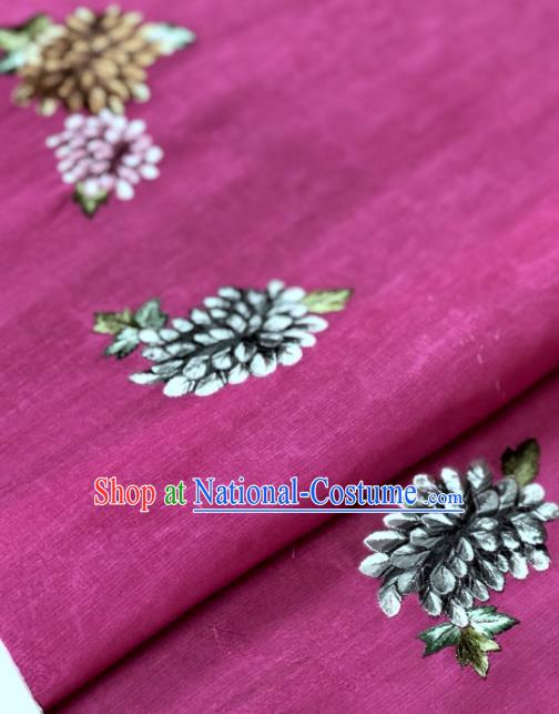 Traditional Chinese Embroidered Chrysanthemum Rosy Silk Fabric Classical Pattern Design Brocade Fabric Asian Satin Material