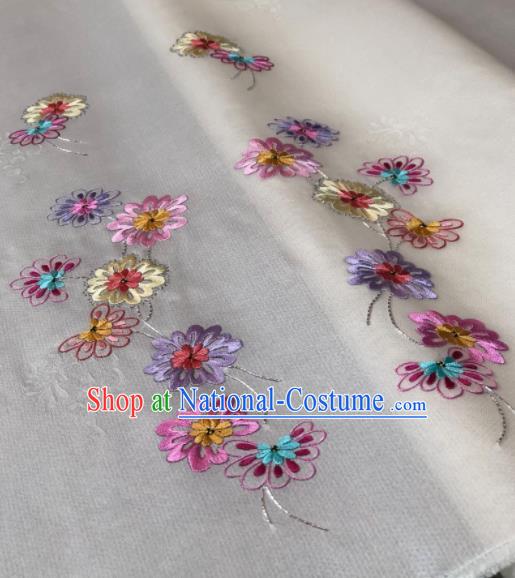 Traditional Chinese Embroidered Daisy White Silk Fabric Classical Pattern Design Brocade Fabric Asian Satin Material