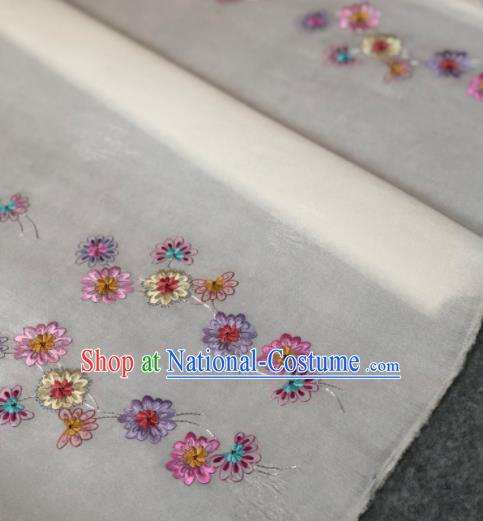 Traditional Chinese Embroidered Daisy White Silk Fabric Classical Pattern Design Brocade Fabric Asian Satin Material