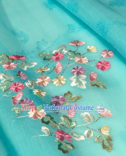 Traditional Chinese Embroidered Daisy Green Silk Fabric Classical Pattern Design Brocade Fabric Asian Satin Material