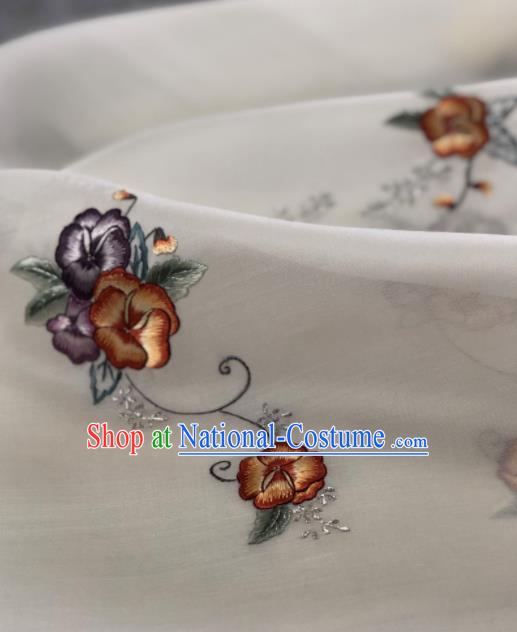 Traditional Chinese Embroidered Peach Flowers White Silk Fabric Classical Pattern Design Brocade Fabric Asian Satin Material