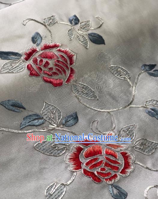 Traditional Chinese Embroidered Peony Flowers White Silk Fabric Classical Pattern Design Brocade Fabric Asian Satin Material