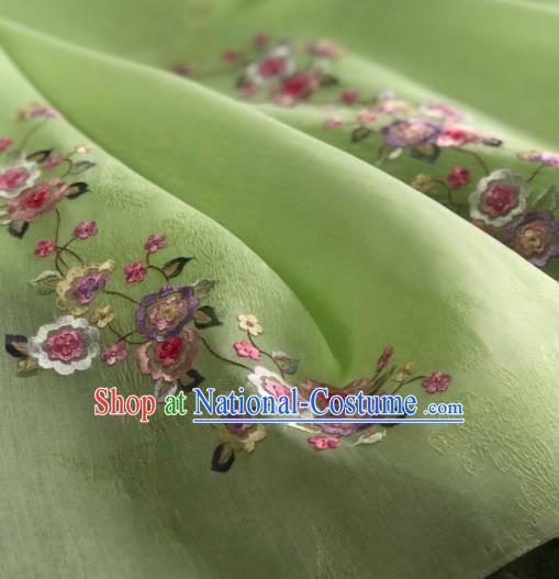 Traditional Chinese Embroidered Flowers Green Silk Fabric Classical Pattern Design Brocade Fabric Asian Satin Material