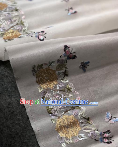 Traditional Chinese Embroidered Hydrangea White Silk Fabric Classical Pattern Design Brocade Fabric Asian Satin Material