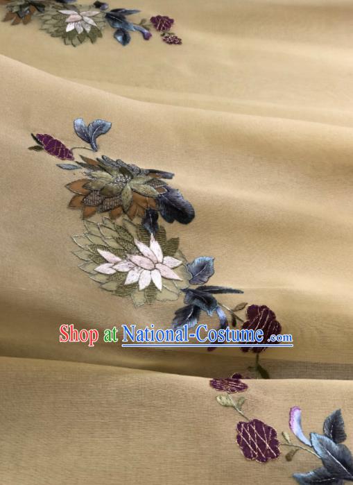 Traditional Chinese Embroidered Lotus Yellow Silk Fabric Classical Pattern Design Brocade Fabric Asian Satin Material