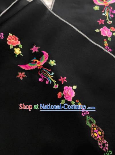 Traditional Chinese Embroidered Phoenix Peony Black Silk Fabric Classical Pattern Design Brocade Fabric Asian Satin Material