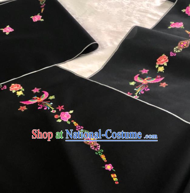 Traditional Chinese Embroidered Phoenix Peony Black Silk Fabric Classical Pattern Design Brocade Fabric Asian Satin Material