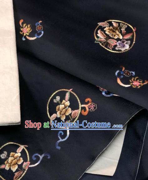 Traditional Chinese Embroidered Black Silk Fabric Classical Pattern Design Brocade Fabric Asian Satin Material