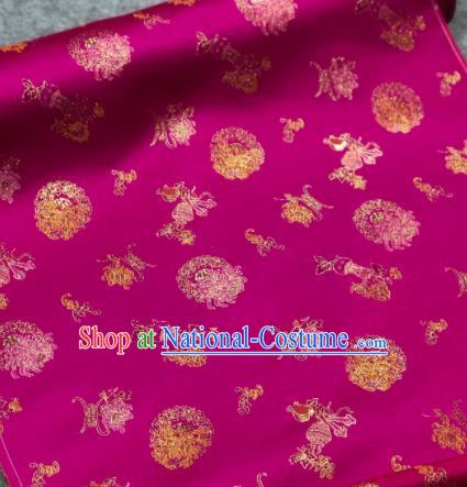 Traditional Chinese Embroidered Rosy Silk Fabric Classical Pattern Design Brocade Fabric Asian Satin Material