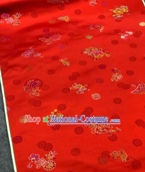 Traditional Chinese Embroidered Red Silk Fabric Classical Pattern Design Brocade Fabric Asian Satin Material