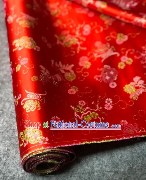 Traditional Chinese Embroidered Red Silk Fabric Classical Chrysanthemum Pattern Design Brocade Fabric Asian Satin Material