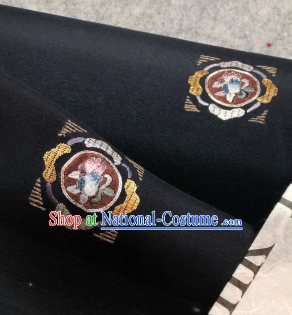 Traditional Chinese Embroidered Pomegranate Black Silk Fabric Classical Pattern Design Brocade Fabric Asian Satin Material