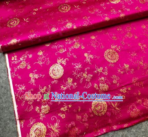 Traditional Chinese Rosy Silk Fabric Classical Tulip Pattern Design Brocade Fabric Asian Satin Material