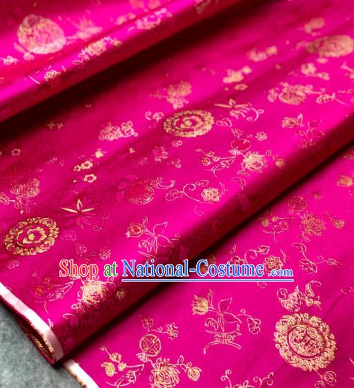 Traditional Chinese Rosy Silk Fabric Classical Tulip Pattern Design Brocade Fabric Asian Satin Material