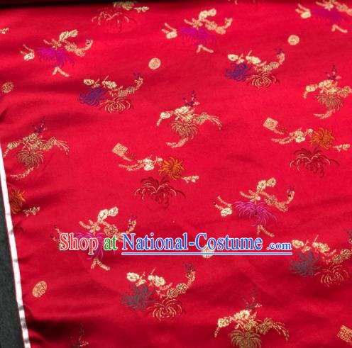 Traditional Chinese Red Silk Fabric Classical Chrysanthemum Pattern Design Brocade Fabric Asian Satin Material