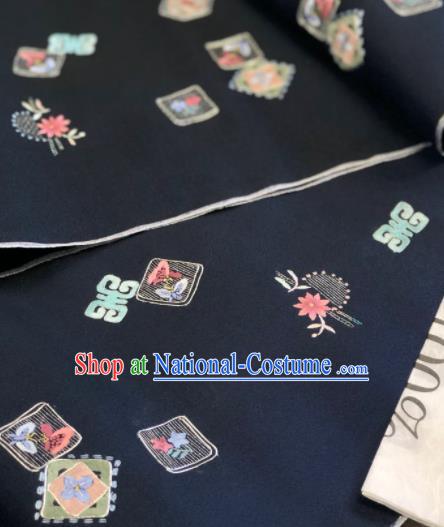 Traditional Chinese Navy Silk Fabric Classical Pattern Design Brocade Fabric Asian Satin Material