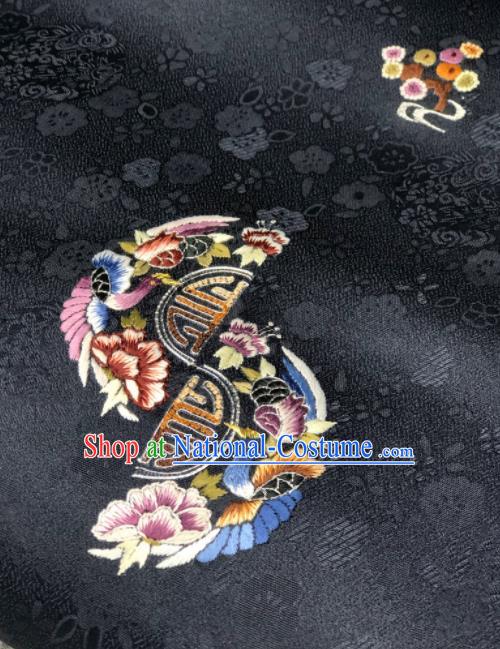 Traditional Chinese Embroidered Peony Black Silk Fabric Classical Pattern Design Brocade Fabric Asian Satin Material