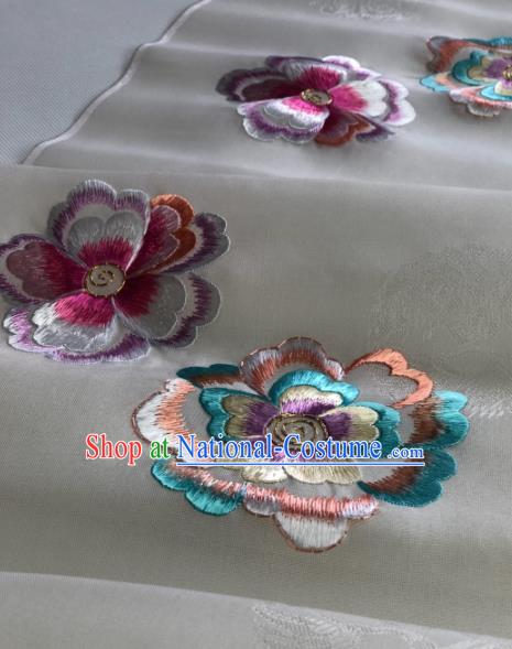 Traditional Chinese Embroidered Flowers White Silk Fabric Classical Pattern Design Brocade Fabric Asian Satin Material