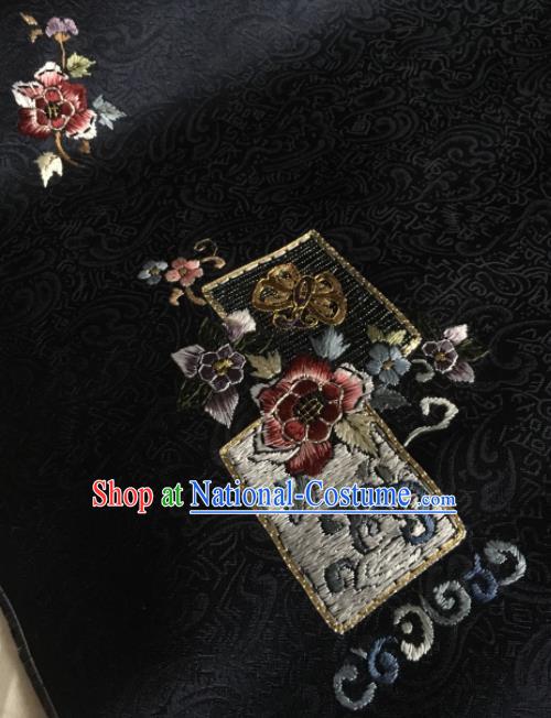 Traditional Chinese Embroidered Black Silk Fabric Classical Pattern Design Brocade Fabric Asian Satin Material