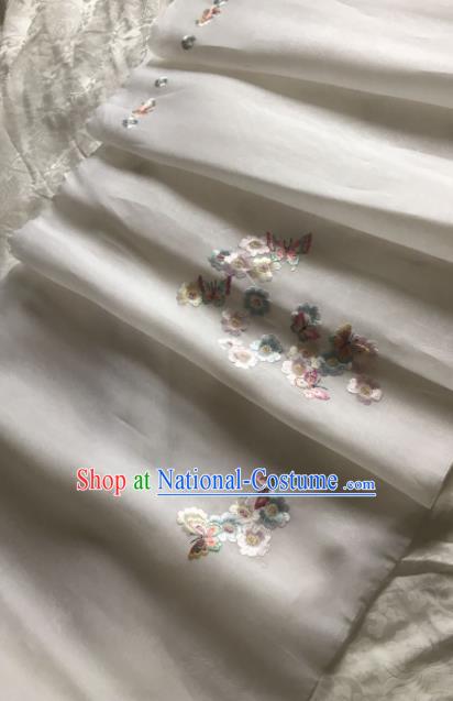 Traditional Chinese Embroidered Butterfly White Silk Fabric Classical Pattern Design Brocade Fabric Asian Satin Material