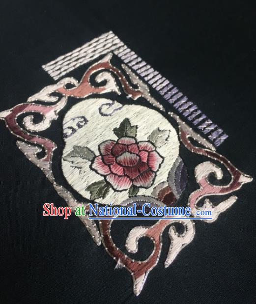 Traditional Chinese Embroidered Peony Flowers Black Silk Fabric Classical Pattern Design Brocade Fabric Asian Satin Material