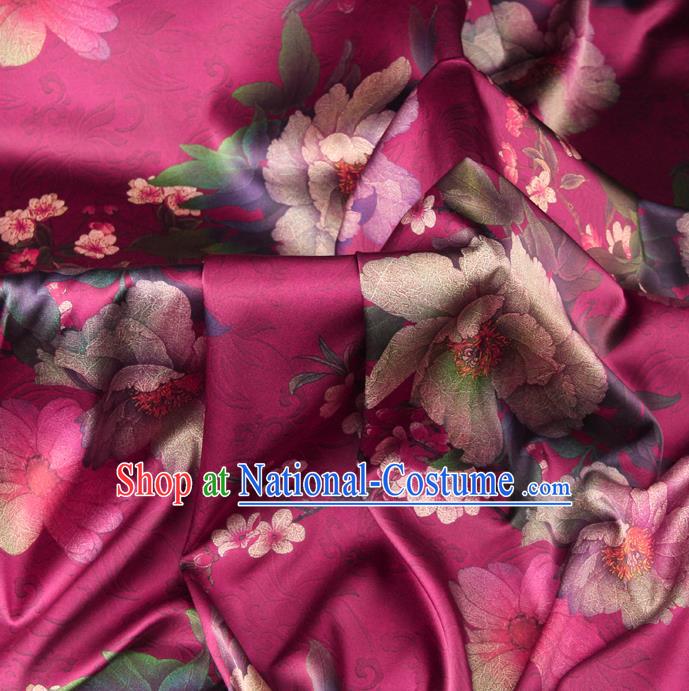 Chinese Traditional Classical Plum Peony Pattern Rosy Brocade Damask Asian Satin Drapery Silk Fabric