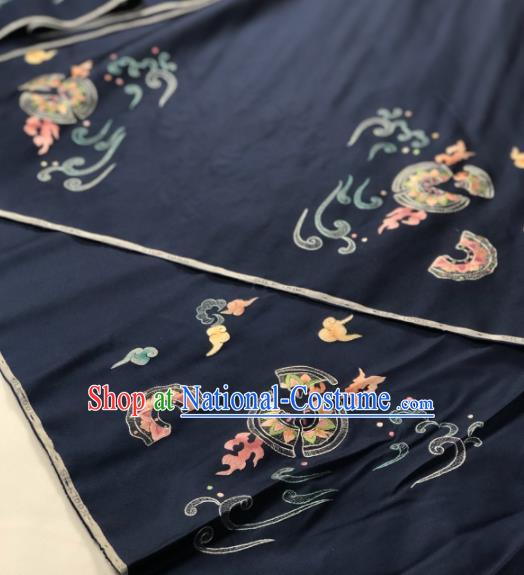 Traditional Chinese Embroidered Navy Silk Fabric Classical Pattern Design Brocade Fabric Asian Satin Material