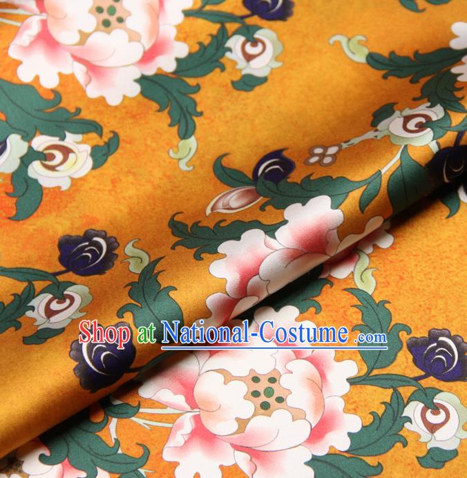 Chinese Traditional Classical Peony Pattern Yellow Brocade Damask Asian Satin Drapery Silk Fabric