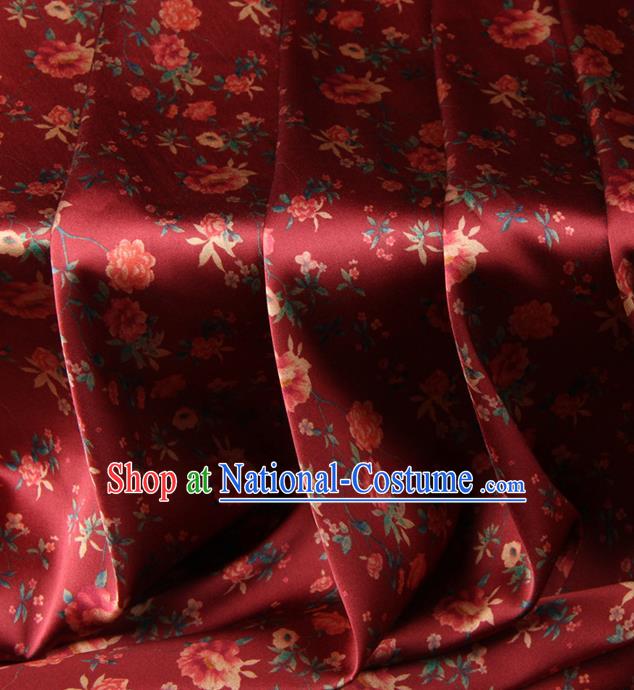 Chinese Traditional Classical Peony Pattern Purplish Red Brocade Damask Asian Satin Drapery Silk Fabric