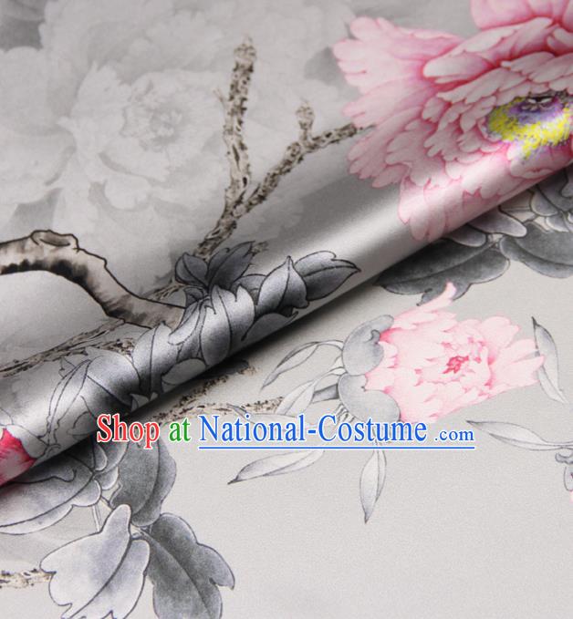 Chinese Traditional Classical Pink Peony Pattern Brocade Damask Asian Satin Drapery Silk Fabric