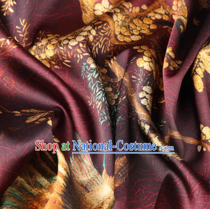 Chinese Traditional Classical Peacock Pattern Wine Red Brocade Damask Asian Satin Drapery Silk Fabric