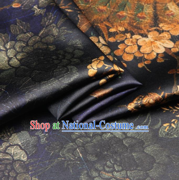 Chinese Traditional Classical Peacock Pattern Purple Brocade Damask Asian Satin Drapery Silk Fabric