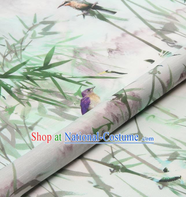 Chinese Traditional Classical Bamboo Birds Pattern Brocade Damask Asian Satin Drapery Silk Fabric