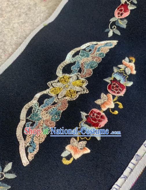 Traditional Chinese Black Satin Classical Embroidered Flowers Pattern Design Brocade Fabric Asian Silk Fabric Material