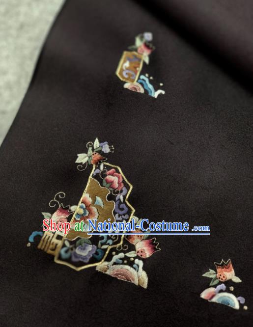 Traditional Chinese Black Satin Classical Embroidered Lucky Pattern Design Brocade Fabric Asian Silk Fabric Material