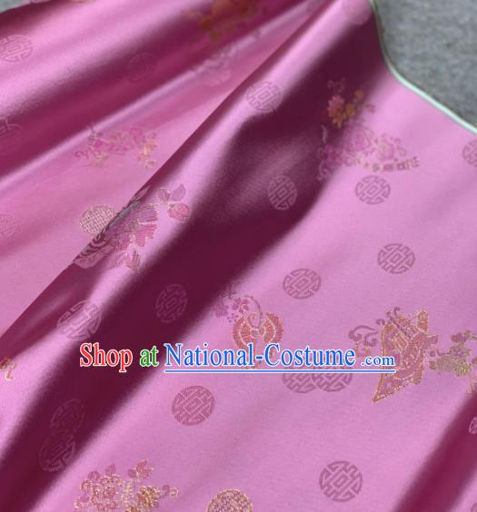 Traditional Chinese Rosy Satin Classical Embroidered Pattern Design Brocade Fabric Asian Silk Fabric Material