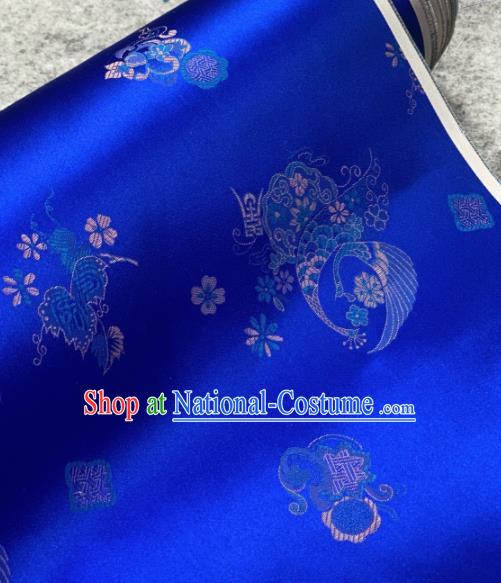 Traditional Chinese Royalblue Satin Classical Pattern Design Brocade Fabric Asian Silk Fabric Material