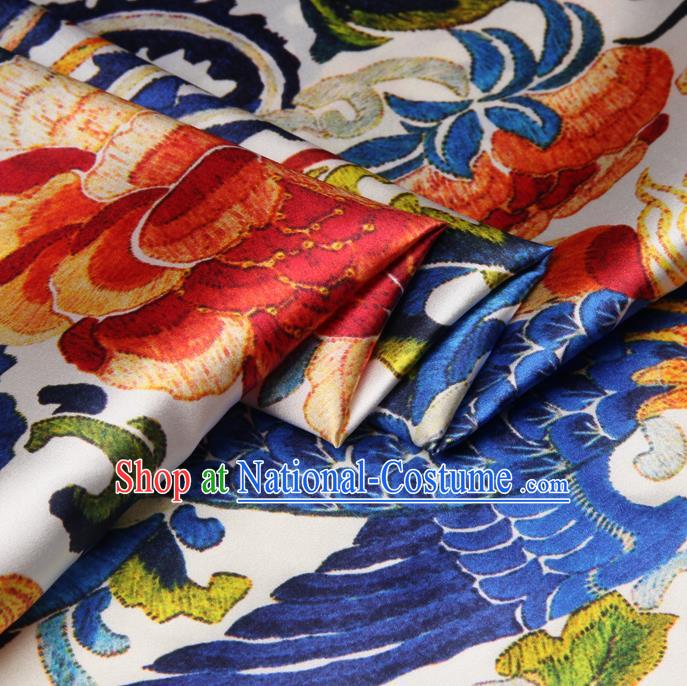 Chinese Traditional Classical Phoenix Peony Pattern Brocade Damask Asian Satin Drapery Silk Fabric