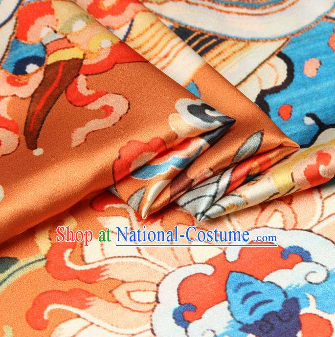 Chinese Traditional Classical Cloud Dragon Pattern Golden Brocade Damask Asian Satin Drapery Silk Fabric