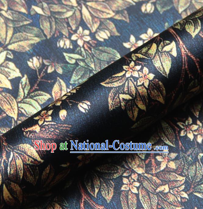 Chinese Traditional Classical Leaf Pattern Navy Brocade Damask Asian Satin Drapery Silk Fabric