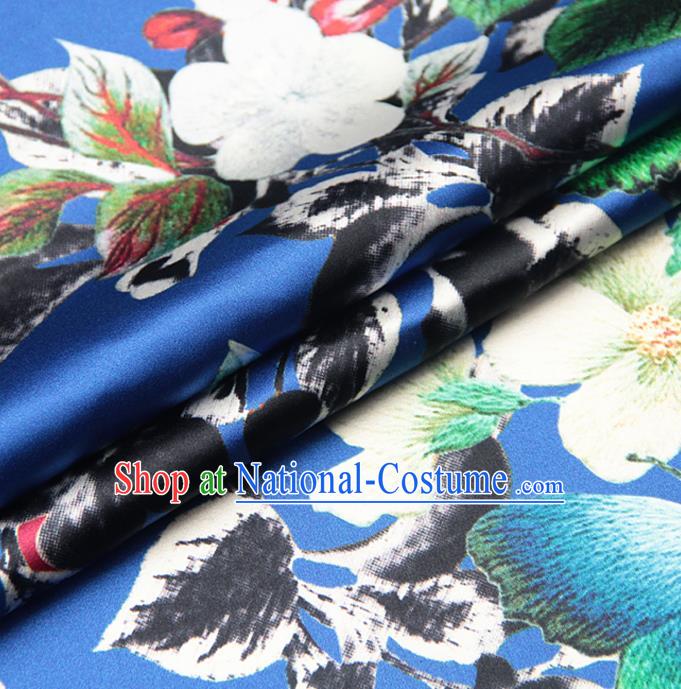 Chinese Traditional Classical Peach Flowers Pattern Royalblue Brocade Damask Asian Satin Drapery Silk Fabric