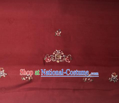 Traditional Chinese Purplish Red Satin Classical Embroidered Pattern Design Brocade Fabric Asian Silk Fabric Material