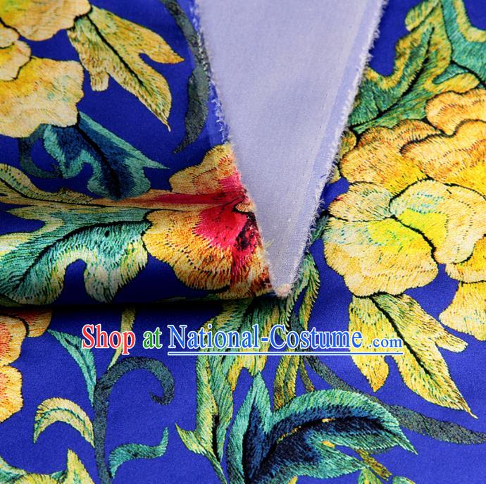 Chinese Traditional Classical Peony Pattern Royalblue Brocade Damask Asian Satin Drapery Silk Fabric