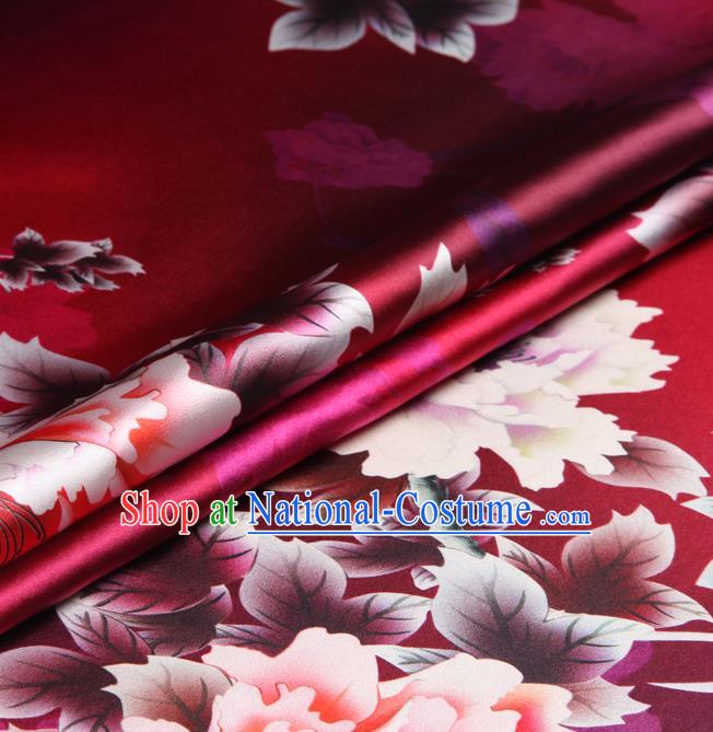 Chinese Traditional Classical Peony Pattern Rosy Brocade Damask Asian Satin Drapery Silk Fabric