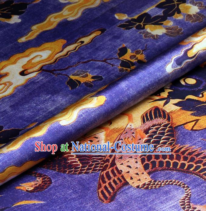 Chinese Traditional Classical Cloud Crane Pattern Purple Brocade Damask Asian Satin Drapery Silk Fabric